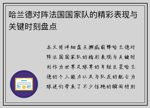 哈兰德对阵法国国家队的精彩表现与关键时刻盘点